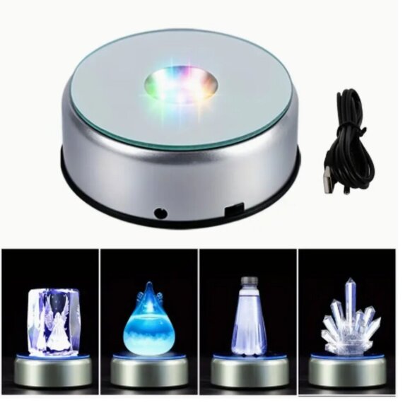 Rotating Display Stand LED Silver Multi-Color Changing Options NWT - Picture 1 of 5